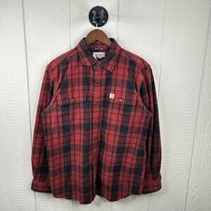Y2K Carhartt Plaid Red & Black Button-Up Long Sleeve Flannel Medium